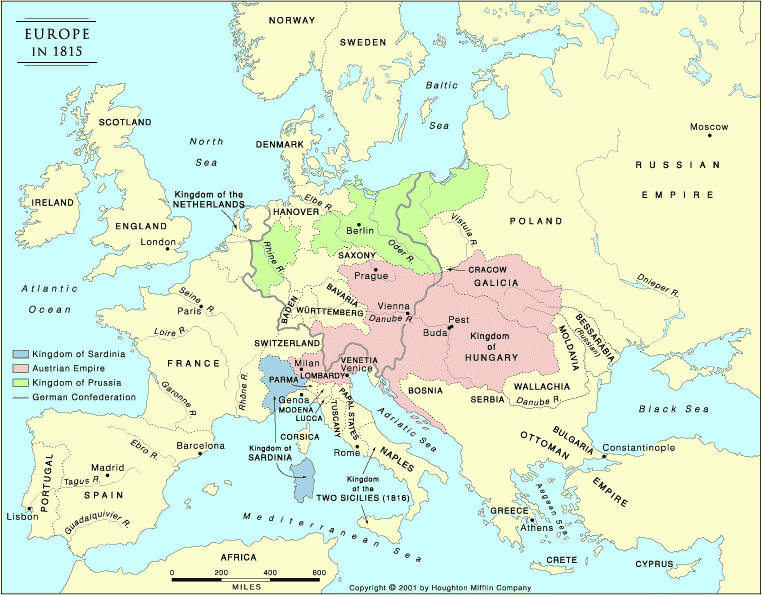 map: Europe in 1815