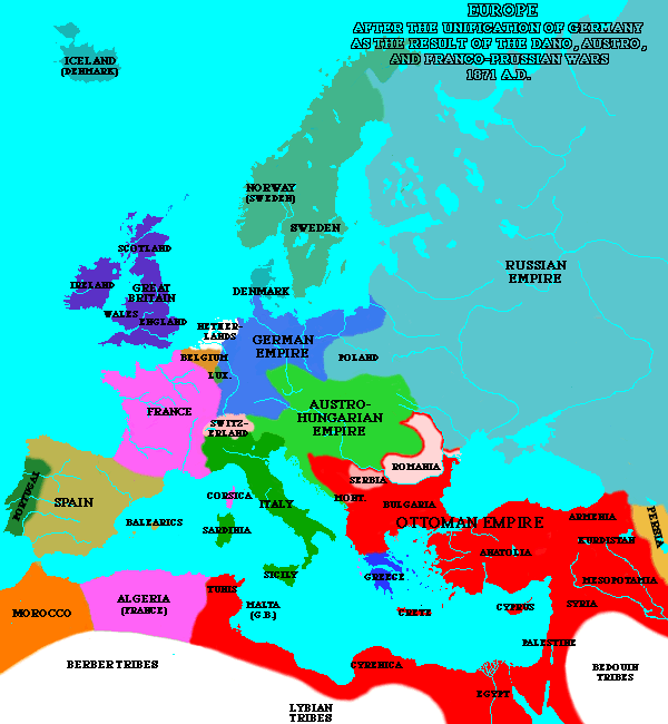 map: Europe in 1871