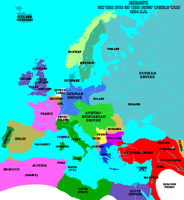 map: Europe in 1914