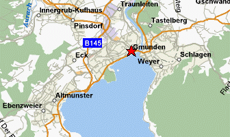 Map of the Traunsee, showing Gmunden and AltmÃ¼nster
