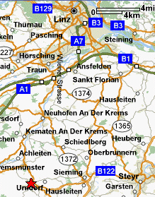 map of Hall and Pfarrkirchen, outside Linz