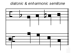 Marchetto's diatonic and enharmonic
semitones in his example
